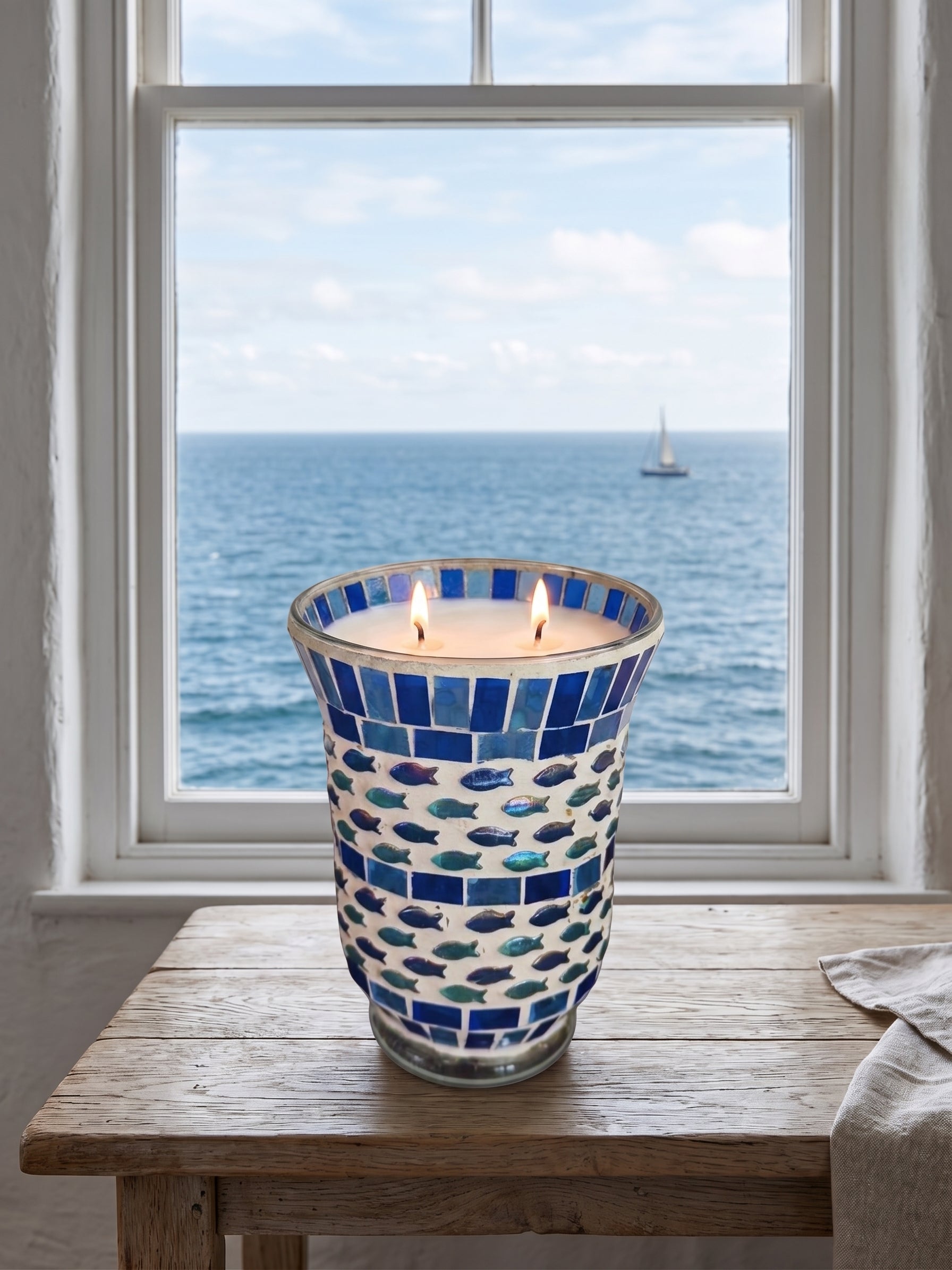 Large Two Wick Fish Mosaic Scented Candle